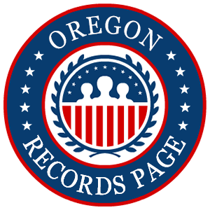A red, white, and blue round logo with the words Oregon Records Page